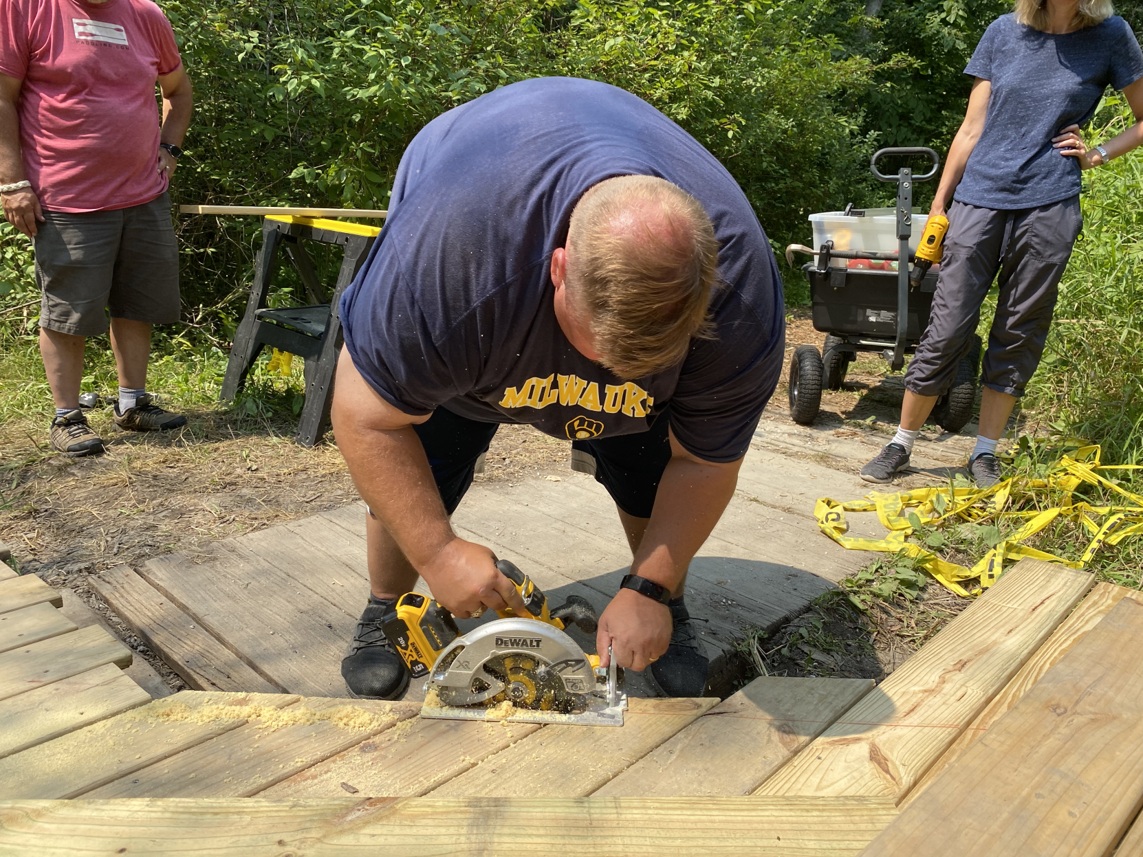 Justin Hanson uses circular saw
